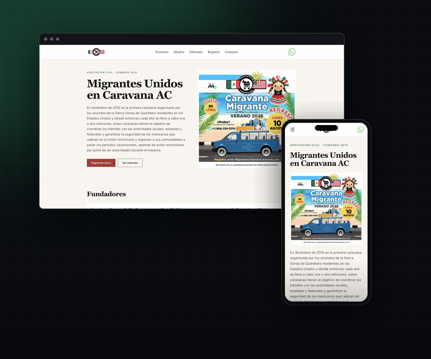 Migrantes Unidos en Caravana website preview
