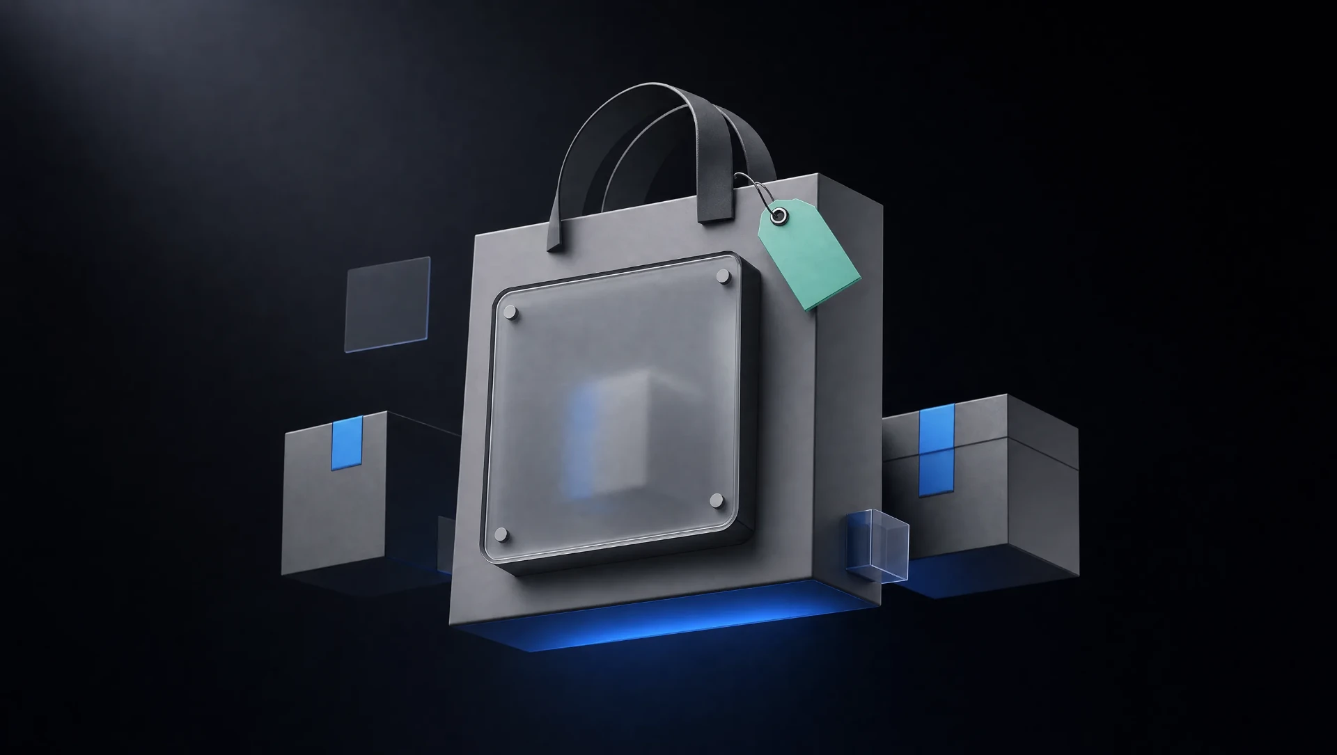 Ecommerce setup shopping bag and packages illustration